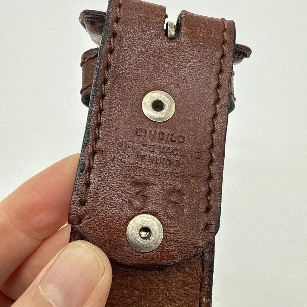 Cindilo Concha Belt Tooled Handcrafted Brown Leather Western Tapered Size 38